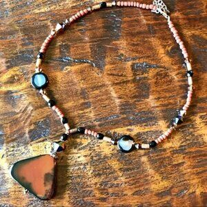 Stone Pendant With Glass Beaded Necklace